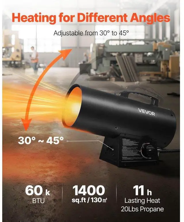 Alt view image 2 of 7 - Portable Propane Air Heater 60000BTU Stepless Temp Settings Outdoor