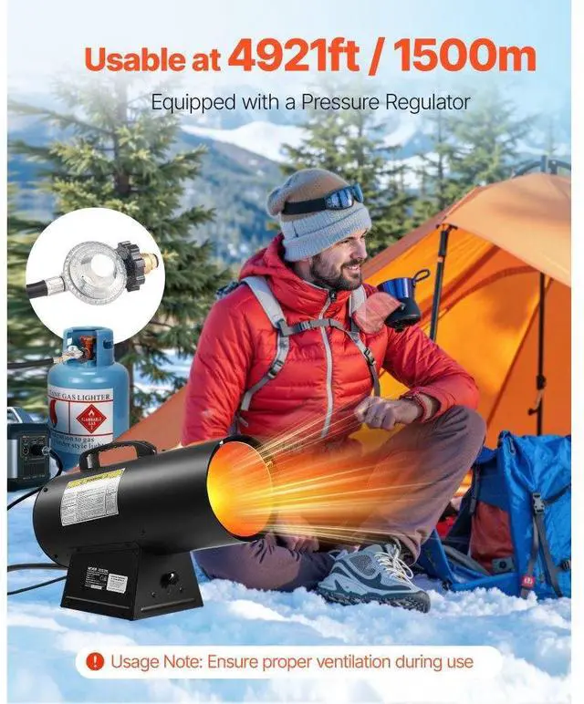 Alt view image 4 of 7 - Portable Propane Air Heater 60000BTU Stepless Temp Settings Outdoor
