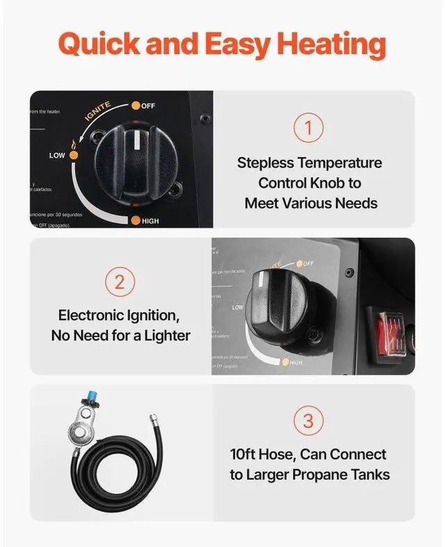 Alt view image 6 of 7 - Portable Propane Air Heater 60000BTU Stepless Temp Settings Outdoor