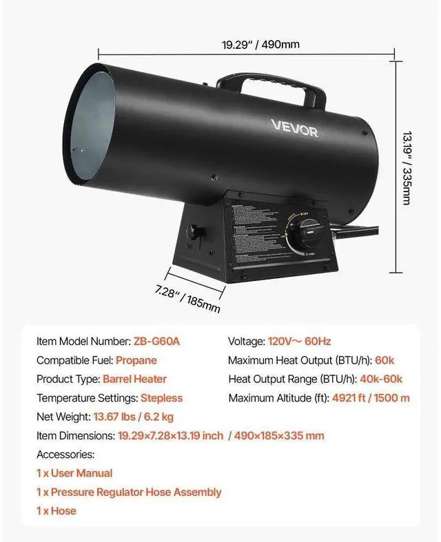 Alt view image 7 of 7 - Portable Propane Air Heater 60000BTU Stepless Temp Settings Outdoor