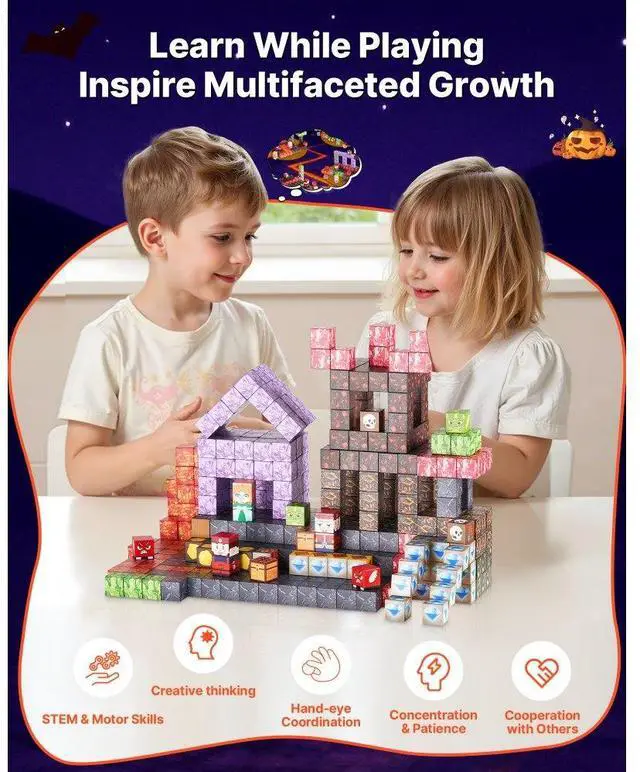 Alt view image 4 of 7 - VEVOR Magnetic Blocks 150 PCS Dark Castle Set STEM Montessori Sensory Toys