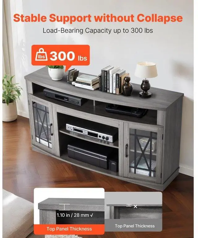 Alt view image 5 of 7 - VEVOR TV Stand for 65 in TVs Farmhouse Entertainment Center with Light Strip