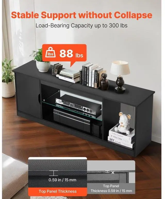Alt view image 5 of 7 - VEVOR TV Stand for TVs up to 65 in Modern Entertainment Center with Glass Shelf