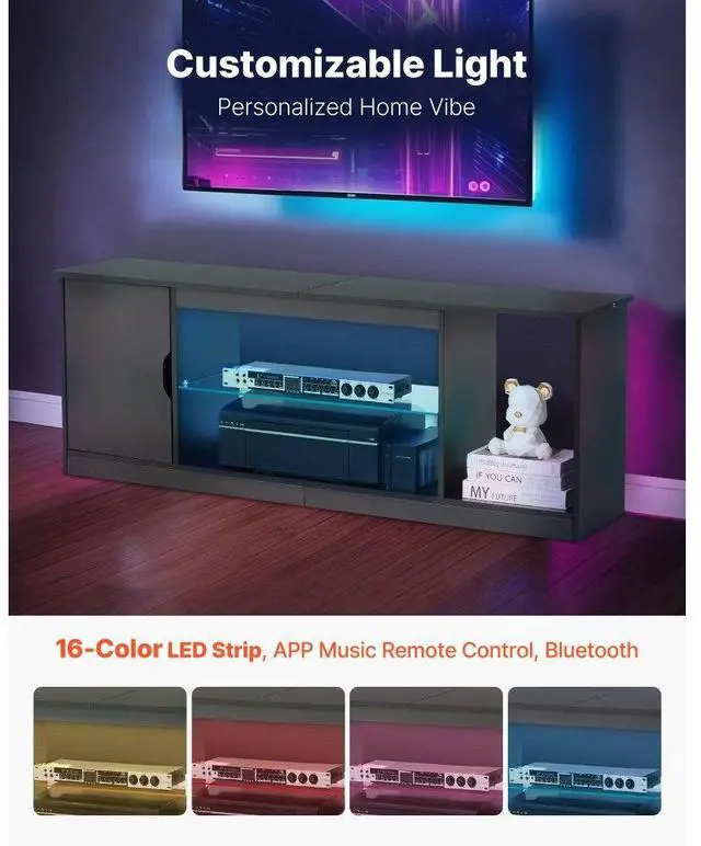 Alt view image 4 of 7 - VEVOR TV Stand for TVs up to 65 in Modern Entertainment Center with Glass Shelf
