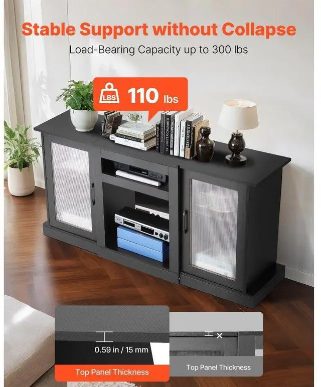 Alt view image 5 of 7 - VEVOR TV Stand for TVs up to 65 in Modern Entertainment Center with Glass Doors
