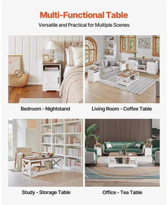 Alt view image 6 of 7 - 4 Piece Farmhouse Coffee Table Set with 66 in TV Stand & 2 End Tables