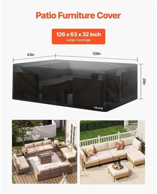 Alt view image 2 of 7 - Patio Outdoor Furniture Cover 420D Waterproof Table Chairs Sofa 126"x63"