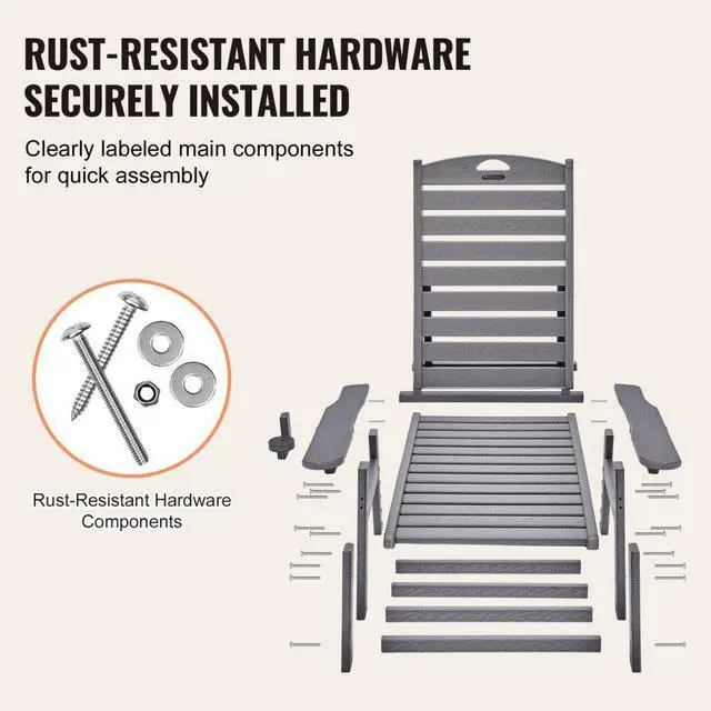 Alt view image 4 of 7 - Outdoor Chaise Lounge Chair 6 Position Adjustable Reclining Bench Lounger Gray
