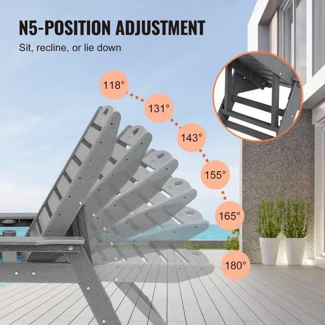 Alt view image 3 of 7 - Outdoor Chaise Lounge Chair 6 Position Adjustable Reclining Bench Lounger Gray