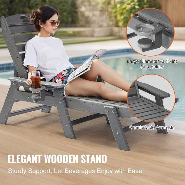Alt view image 6 of 7 - Outdoor Chaise Lounge Chair 6 Position Adjustable Reclining Bench Lounger Gray