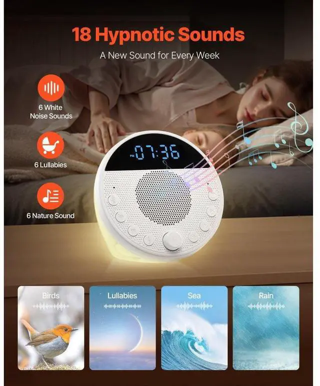 Alt view image 2 of 7 - Sound Machine 18 Soothing Sleep Sounds 6-in-1 White Noise Sound Machine