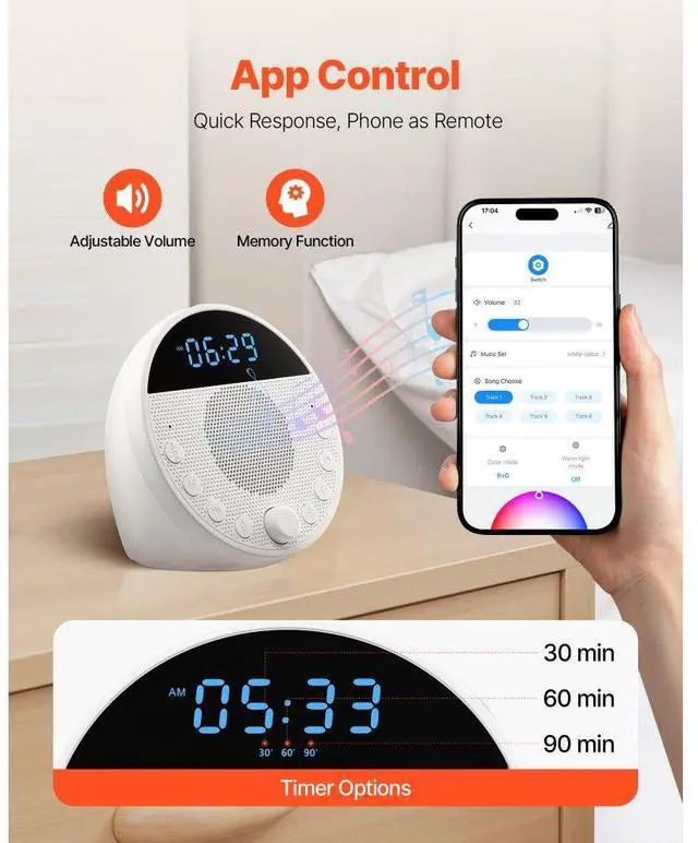 Alt view image 5 of 7 - Sound Machine 18 Soothing Sleep Sounds 6-in-1 White Noise Sound Machine