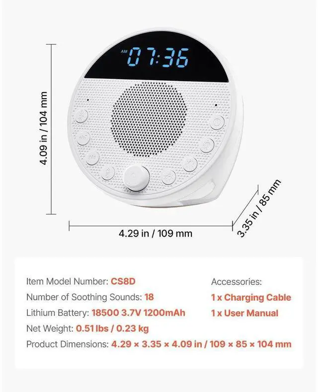 Alt view image 7 of 7 - Sound Machine 18 Soothing Sleep Sounds 6-in-1 White Noise Sound Machine