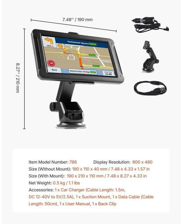 Alt view image 7 of 7 - GPS Navigator for Car 7 inch Touch Screen 16GB GPS Navigation System Dash Cam