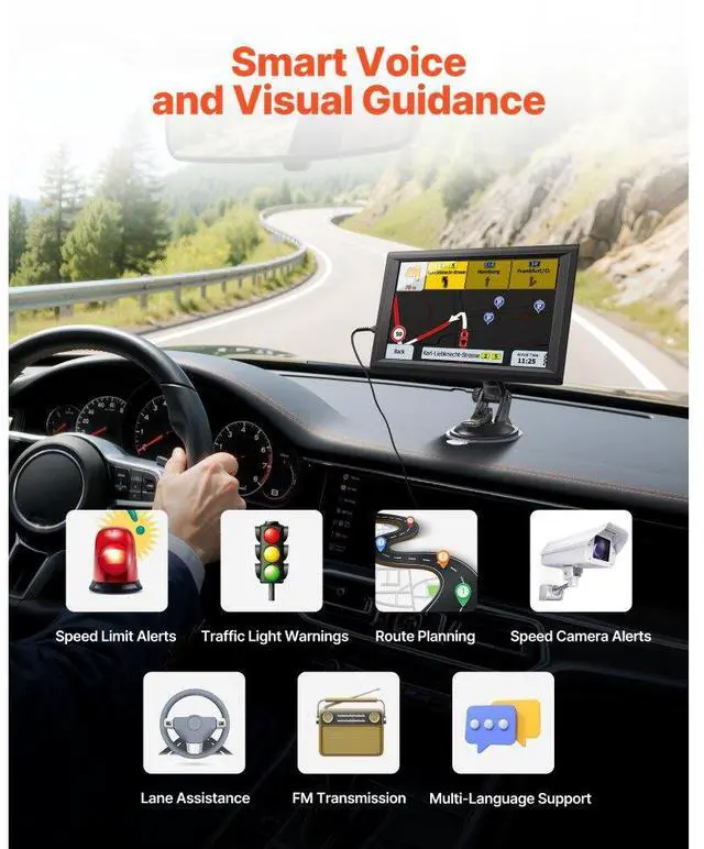 Alt view image 3 of 7 - GPS Navigator for Car 9 inch Touch Screen 16GB GPS Navigation System Dash Cam