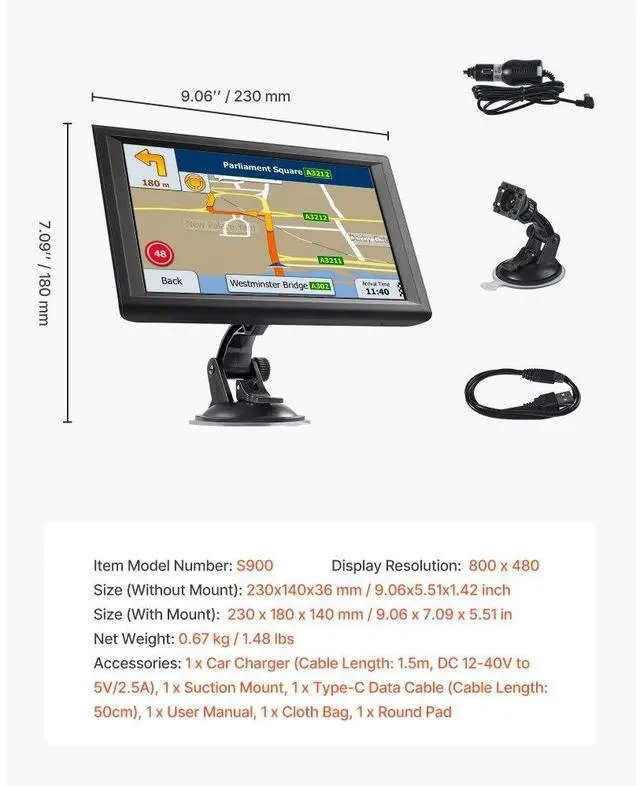 Alt view image 7 of 7 - GPS Navigator for Car 9 inch Touch Screen 16GB GPS Navigation System Dash Cam