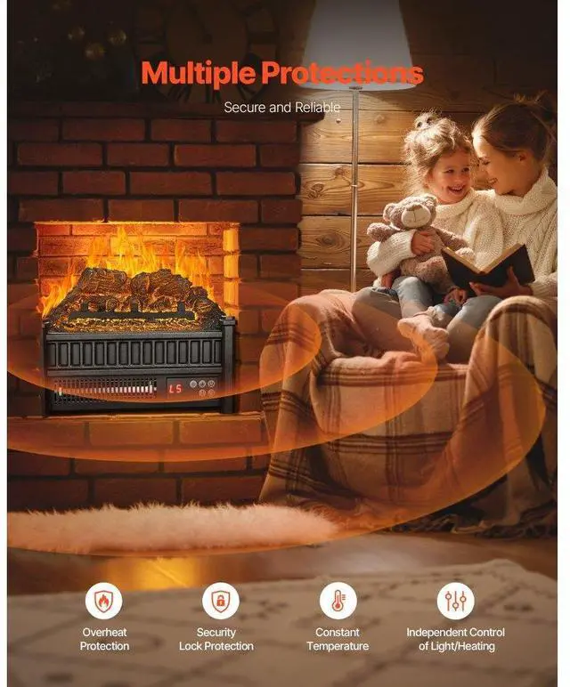 Alt view image 4 of 7 - 16 Inch Electric Fireplace Log Heater with Remote 5 Flame Brightness Timer