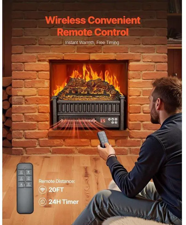 Alt view image 5 of 7 - 16 Inch Electric Fireplace Log Heater with Remote 5 Flame Brightness Timer