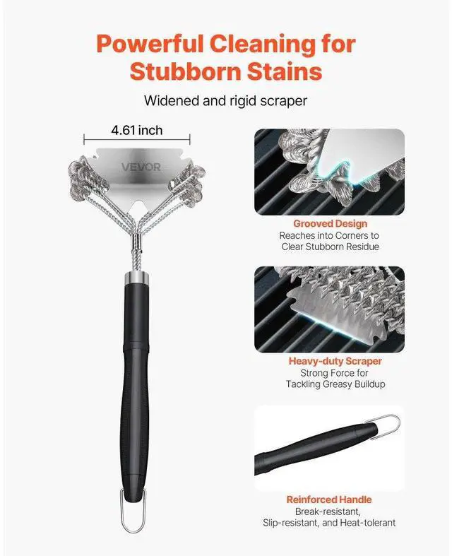 Alt view image 3 of 7 - BBQ Grill Brush and Scraper Stainless Steel Bristle Free Grill Cleaner 17 in