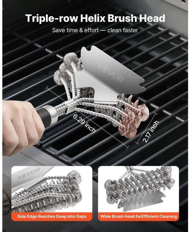 Alt view image 4 of 7 - BBQ Grill Brush and Scraper Stainless Steel Bristle Free Grill Cleaner 17 in