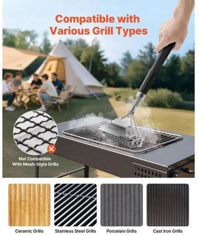 Alt view image 5 of 7 - BBQ Grill Brush and Scraper Stainless Steel Bristle Free Grill Cleaner 17 in