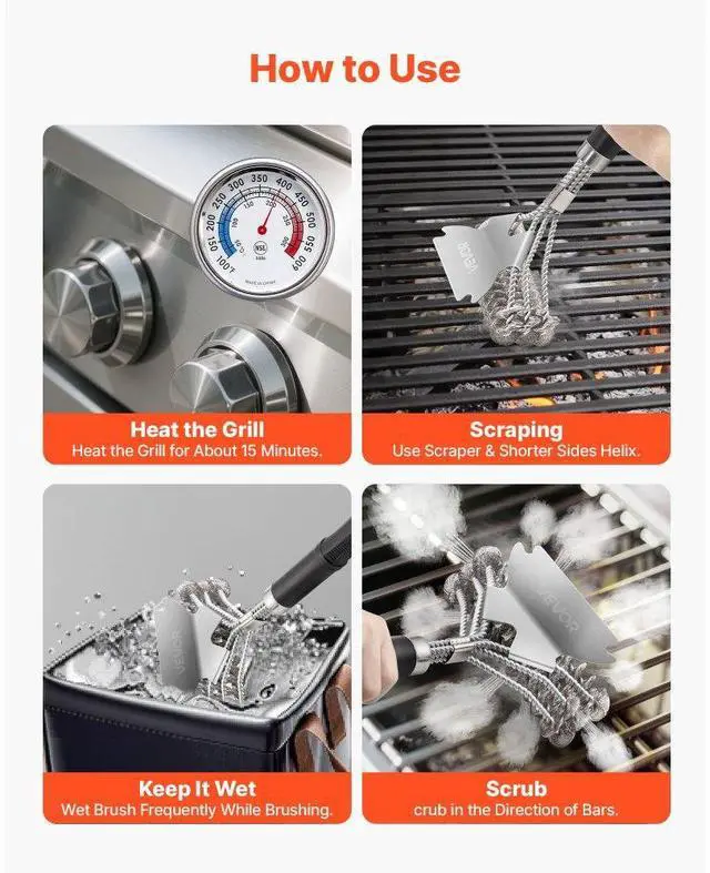 Alt view image 6 of 7 - BBQ Grill Brush and Scraper Stainless Steel Bristle Free Grill Cleaner 17 in