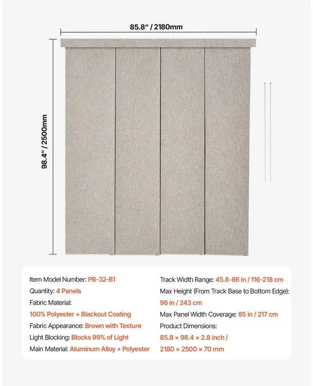 Alt view image 7 of 8 - Panel Track Blinds Extendable Track from 45.8 in to 86 in W Trimmable Brown