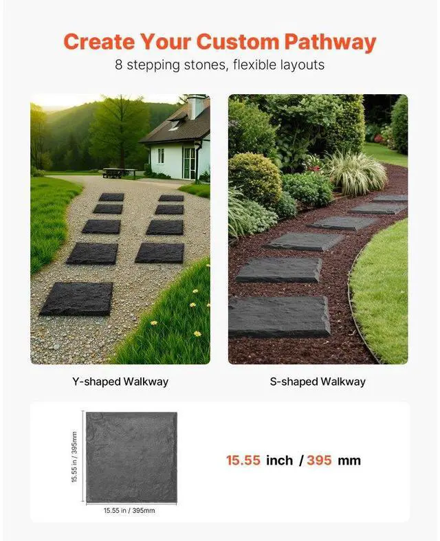Alt view image 6 of 14 - Decorative Stepping Stones with Stakes 8Pcs 15.5x15.5 in Walkway Pavers Grey