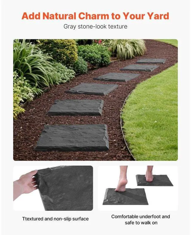 Alt view image 4 of 14 - Decorative Stepping Stones with Stakes 8Pcs 15.5x15.5 in Walkway Pavers Grey