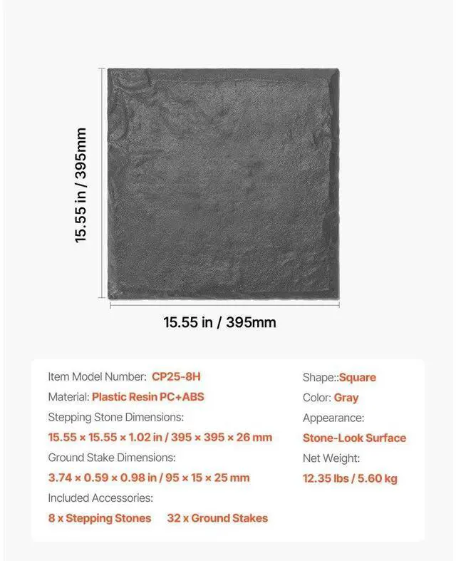 Alt view image 7 of 14 - Decorative Stepping Stones with Stakes 8Pcs 15.5x15.5 in Walkway Pavers Grey