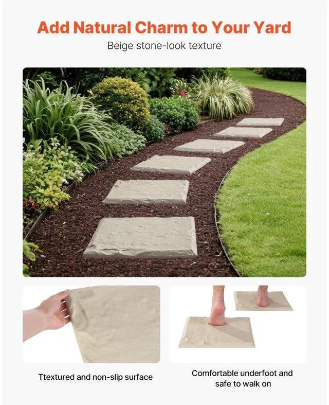 Alt view image 4 of 14 - Decorative Stepping Stones with Stakes 4Pcs 15.5x15.5 in Walkway Pavers Beige