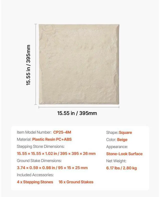 Alt view image 7 of 14 - Decorative Stepping Stones with Stakes 4Pcs 15.5x15.5 in Walkway Pavers Beige