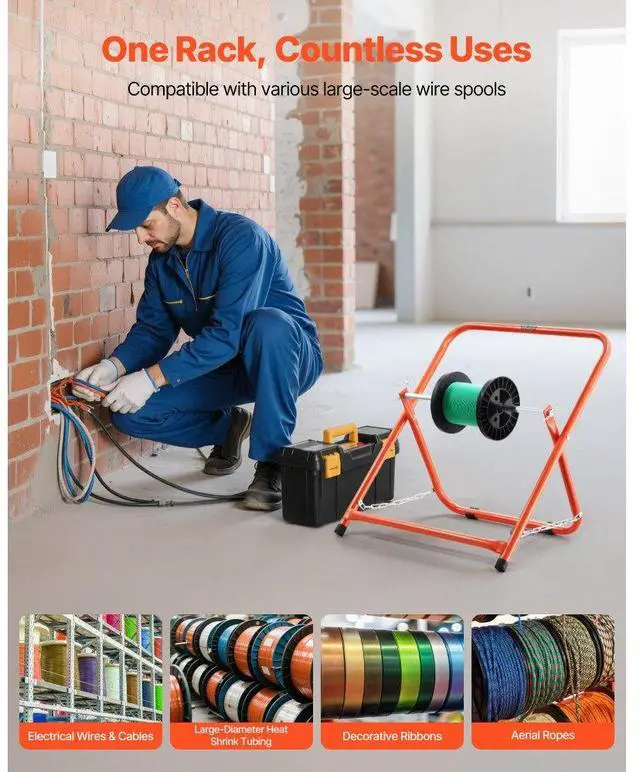 Alt view image 6 of 7 - Foldable Wire Spool Rack Heavy Duty Cable Caddy for Electrical Industrial