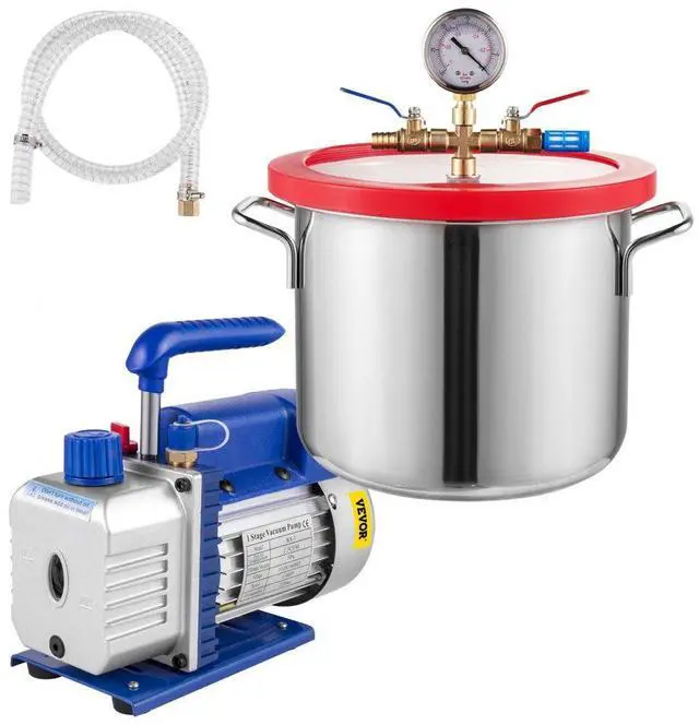 Alt view image 2 of 2 - VEVOR 2.5cfm Vacuum Pump 1.5 Gallon Vacuum Chamber 5pa Tool Degassing Silicone
