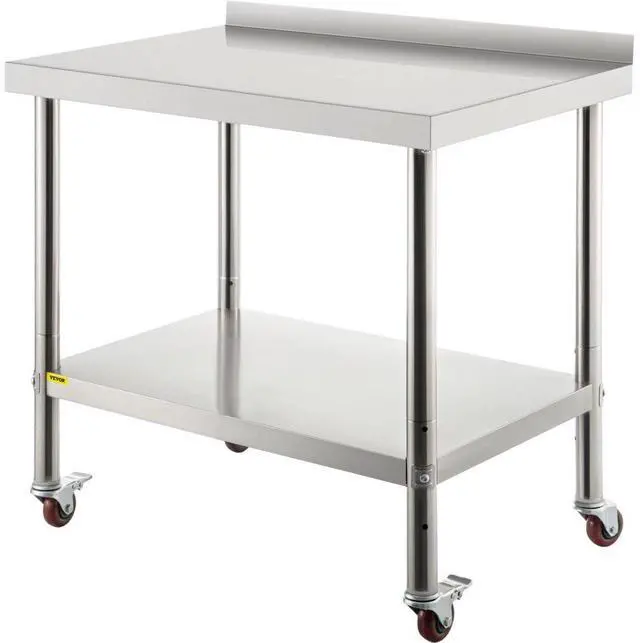 Alt view image 3 of 3 - VEVOR Stainless Steel Prep Table, 30 x 24 x 35 Inch, 440lbs Load Capacity Heavy Duty Metal Worktable with Backsplash Adjustable Undershelf & 4 Casters, Commercial Workstation for Kitchen Restaurant