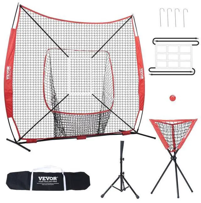 Alt view image 2 of 9 - VEVOR 7x7 ft Baseball Softball Practice Net, Portable Baseball Training Net for Hitting Catching Pitching, Backstop Baseball Equipment with Bow Frame, Carry Bag, Strike Zone, Ball, Tee, Ball Collector