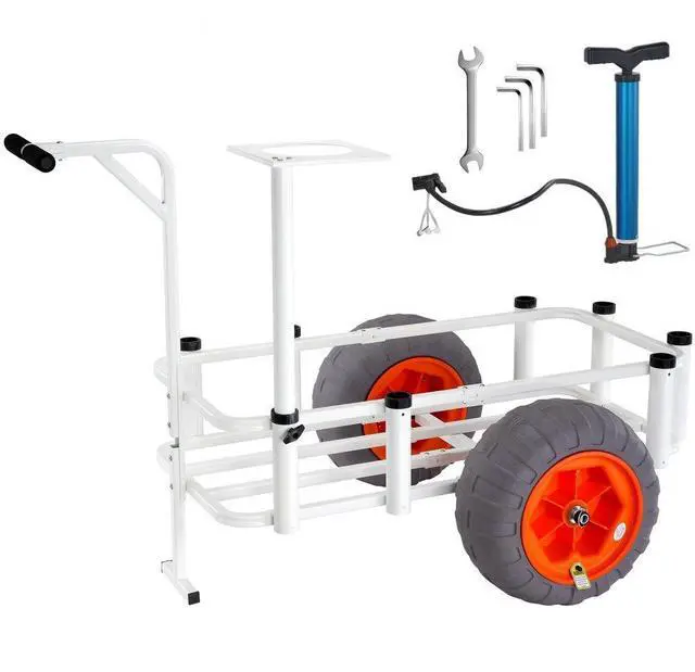 Alt view image 2 of 9 - VEVOR Beach Fishing Cart, 350 lbs Load Capacity, Fish and Marine Cart with Two 16" Big Wheels PU Balloon Tires for Sand, Heavy-Duty Aluminum Pier Wagon Trolley with 8 Rod Holders for Fishing, Picnic