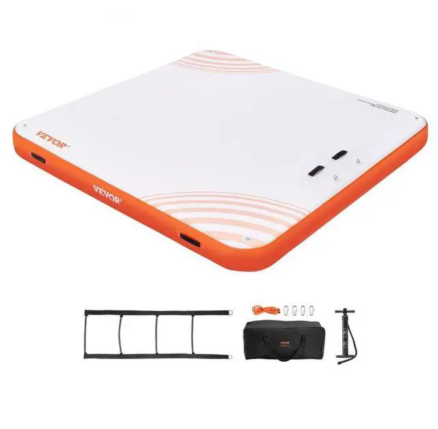 Alt view image 2 of 9 - VEVOR Inflatable Floating Dock, 7 x 7FT Inflatable Dock Platform, Non-Slip Water Floating Dock Mat with Portable Carrying Bag & Detachable Ladder, Floating Platform Island Raft for Pool Beach Ocean