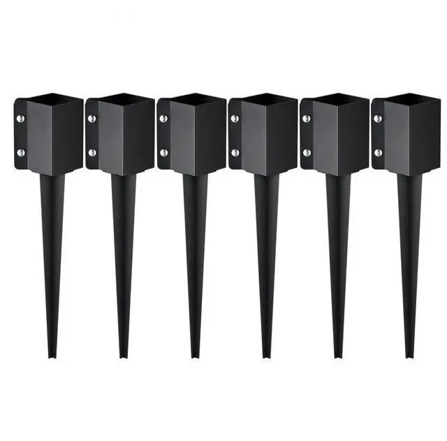 Main image of VEVOR Fence Post Anchor Ground Spike, 6 Pack 24 x 4 x 4 Inches Outer Diameter (Inner Diameter 3.5 x3.5 Inches), Metal Black Powder Coated Post Stake Ground, for Mailbox Deck Garden Railing