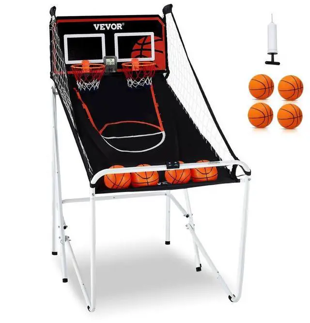 Alt view image 3 of 3 - VEVOR Foldable Basketball Arcade Game, 2 Player Indoor Basketball Game, Home Dual Shot Sport with 4 Balls, 8 Game Modes, LCD Electronic Scoreboard, and Inflation Pump, for Kids, Adults (Black & White)