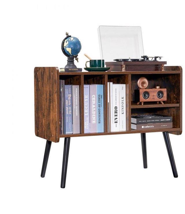 Alt view image 2 of 2 - VEVOR Record Player Stand, Turntable Stand Holds Up to 220 Albums, Vintage Vinyl Record Cabinet with Removable Shelves, Record Player Table with Adjustable Height for Living Room, Bedroom, Brown