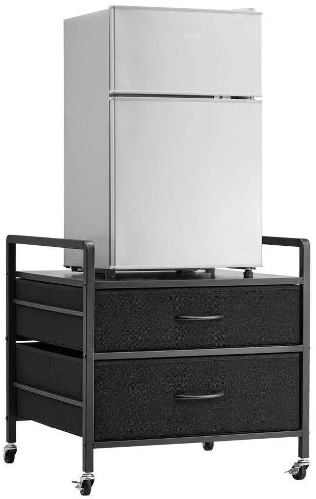 Main image of Mini Fridge Stand with Storage 176 lbs Black Mini Fridge Table 2 Drawers