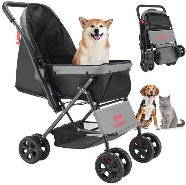 Main image of Pet Stroller Foldable 4 Wheels Travel Dog Stroller Reversible Handle up to 44lbs
