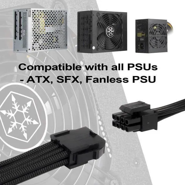 Alt view image 11 of 14 - SST-PP07E-EPS8B,  4+4 pin black sleeve extension cable, 18AWG, black cable comb x 4