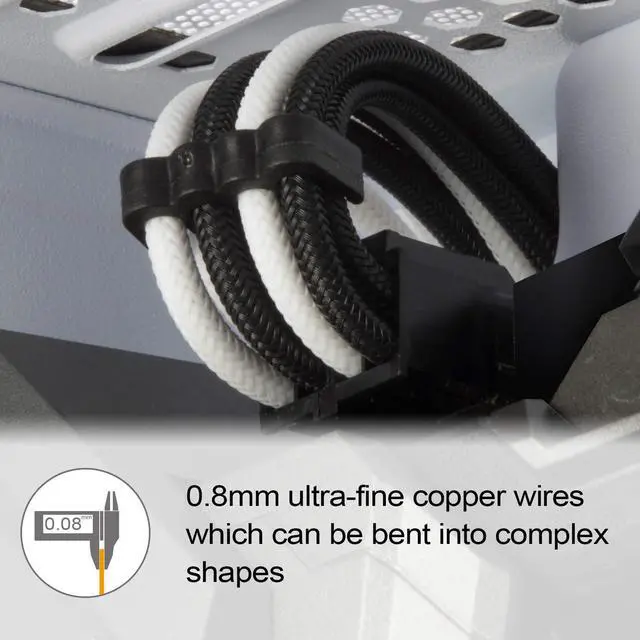 Alt view image 10 of 14 - SST-PP07E-EPS8BW,  4+4 pin black-white sleeve extension cable, 18AWG, black cable comb x 4