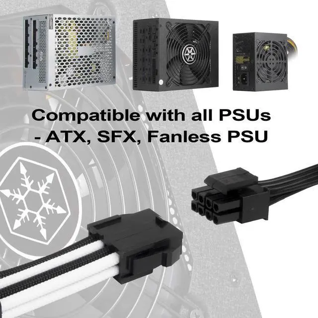 Alt view image 11 of 14 - SST-PP07E-EPS8BW,  4+4 pin black-white sleeve extension cable, 18AWG, black cable comb x 4
