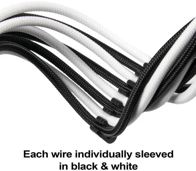 Alt view image 9 of 14 - SST-PP07E-PCIBW,  6+2pin black-white sleeve extension cable, 18AWG, black cable comb x 4