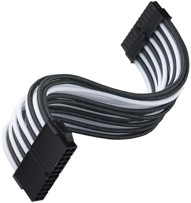Alt view image 12 of 14 - SST-PP07E-MBBW,  24pin black-white sleeve extension cable, 18AWG, black cable comb x 4