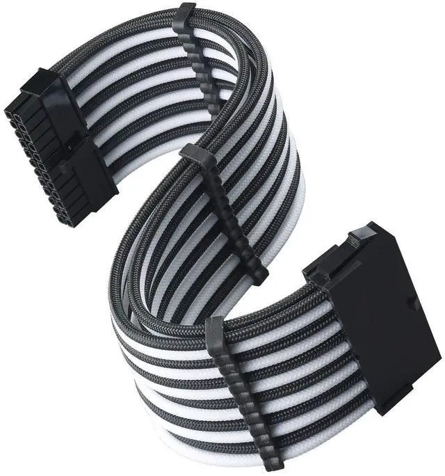 Alt view image 8 of 14 - SST-PP07E-MBBW,  24pin black-white sleeve extension cable, 18AWG, black cable comb x 4