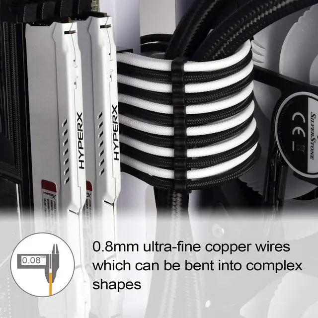 Alt view image 10 of 14 - SST-PP07E-MBBW,  24pin black-white sleeve extension cable, 18AWG, black cable comb x 4